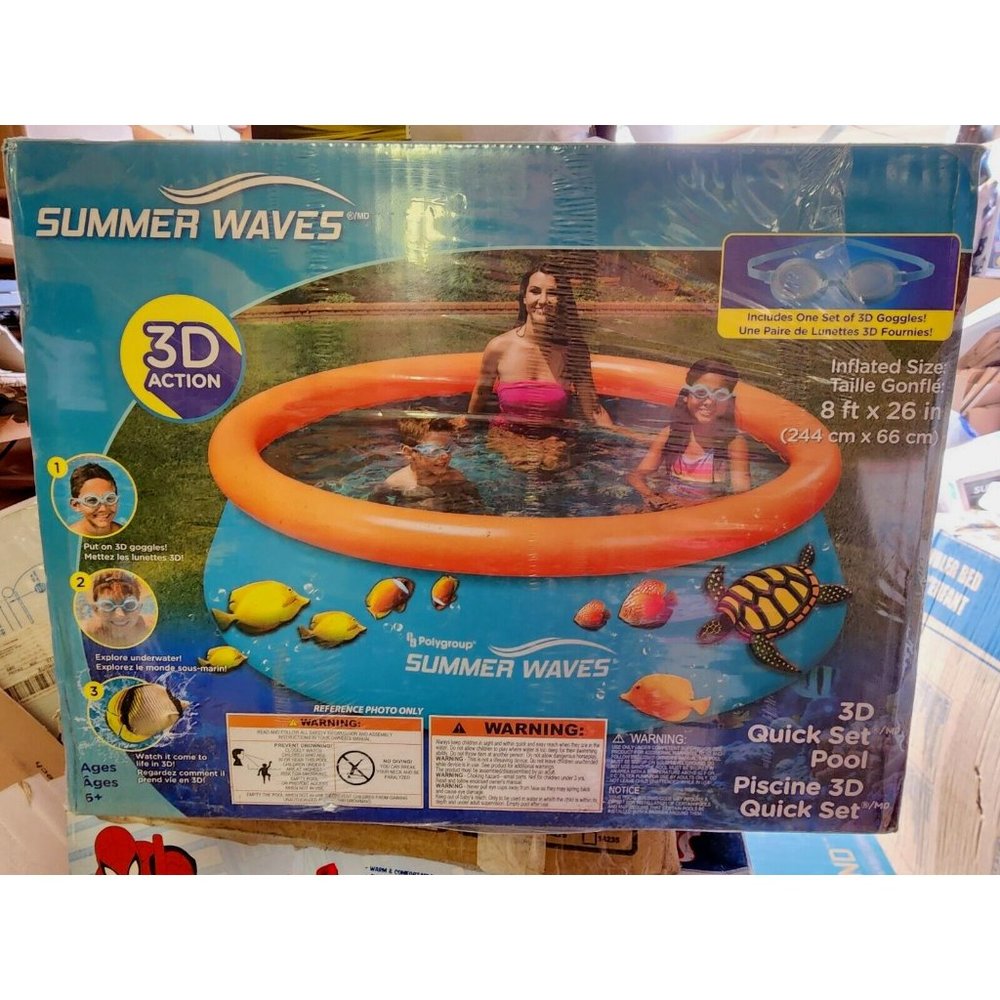 Summer Waves 8-Ft Quick Set Inflatable 3D Action Pool with 3D Goggles